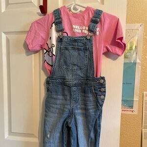 Denim Blue Kids Overalls & Hello Kitty top